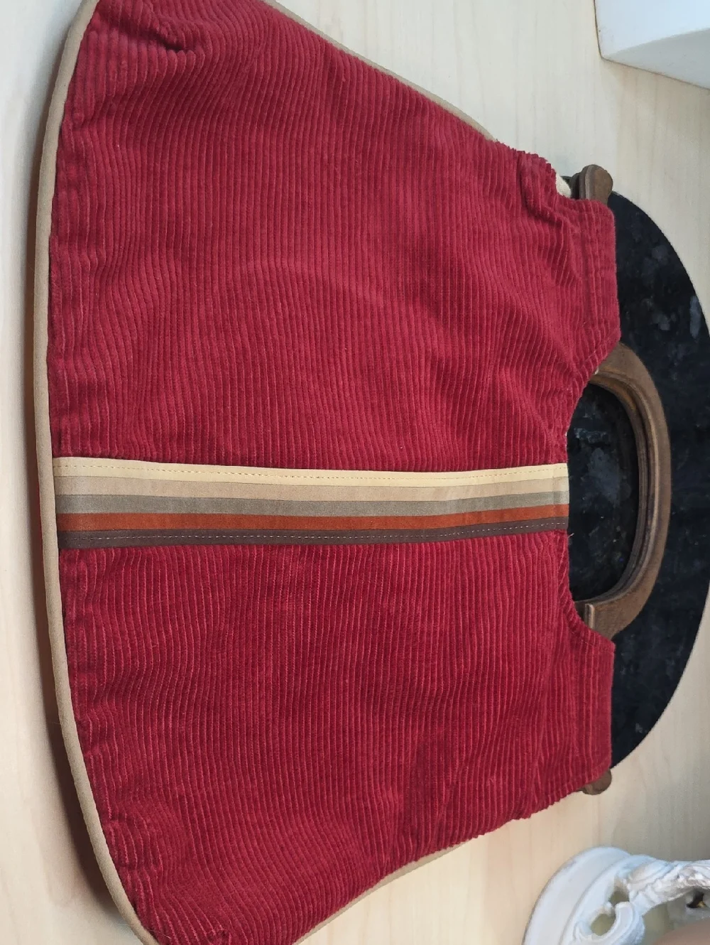Vintage Red Corduroy Handbag/Satchel/Tote with Wooden Handles